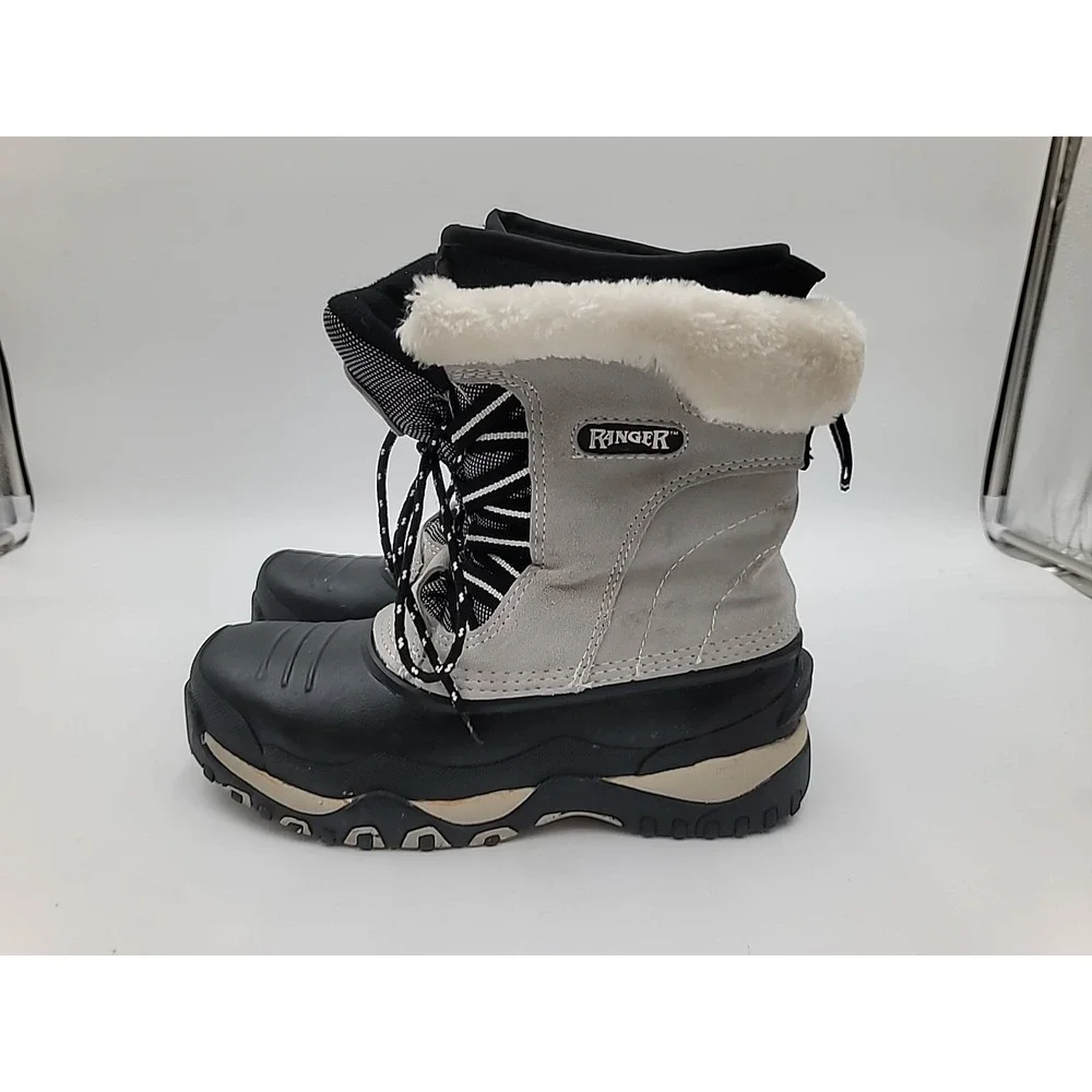 Ranger Winter Snow Boots Women's Size 8‎ Gray Black Faux Fur Thermolite Lined